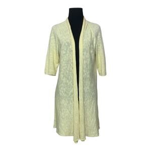 Eileen Fisher yellow short sleeves open asymmetrical cardigan size Small